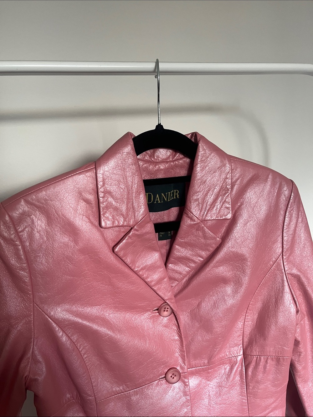 Danier Pink Leather Button-Front Blazer Jacket